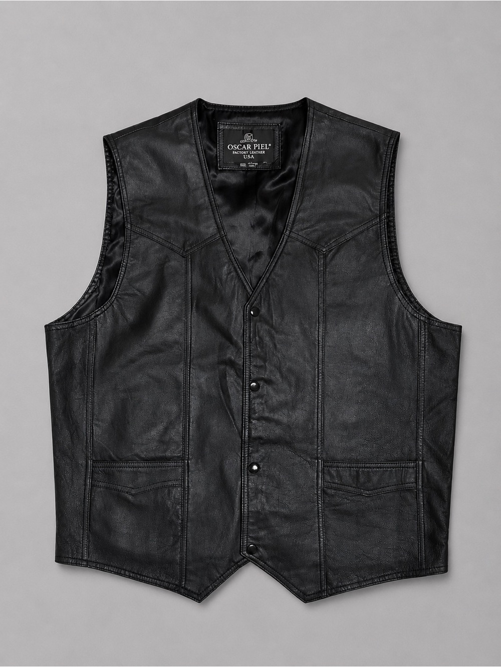 Oscar Piel Perfect Leather USA Men’s 3XL Black Leather Biker Vest American Flag - Picture 1 of 6